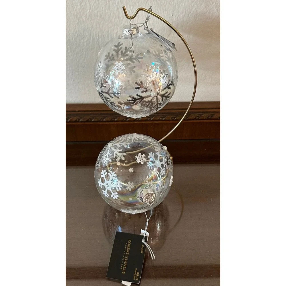 Robert Stanley Home Collection Iridescent Glass Snowflake Ornaments Set of 2